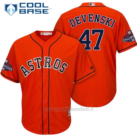 Maglia Baseball Uomo Houston Astros 2017 World Series Campione Chris Devenski Arancione Cool Base